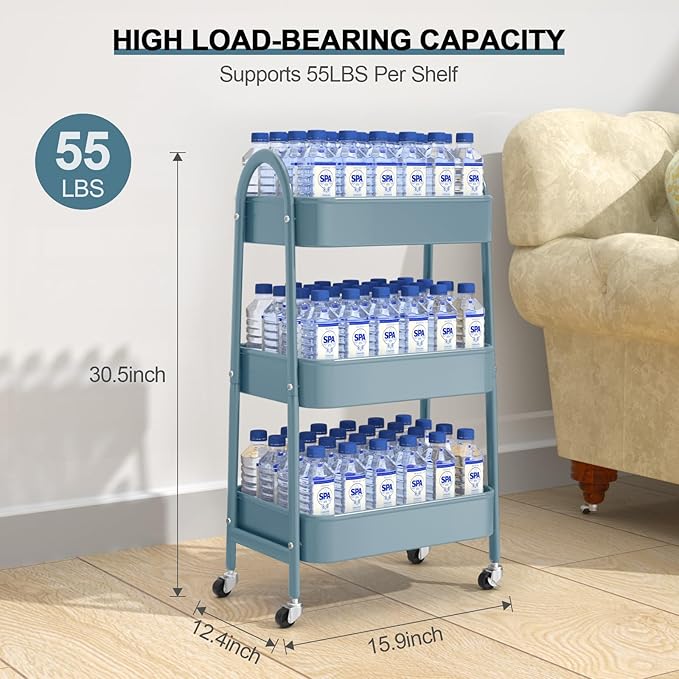 3 Tier Utility Rolling Cart, EAGMAK Metal Storage Cart - Image 6