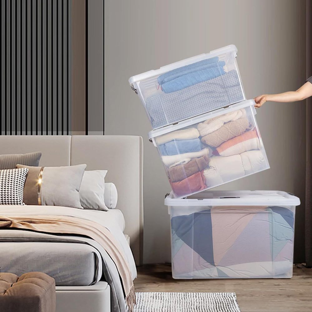 90 Quart 4-Pack Stackable Clear Storage Bins with Lids