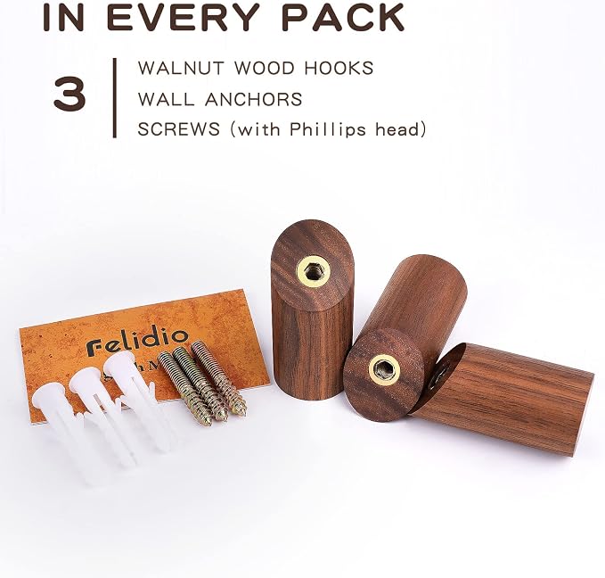 Wood Hooks, 3 Pack Wall Hooks Heavy Duty Rustic Coat Hooks Wall Mounted - Image 5