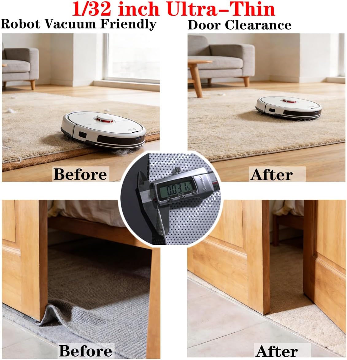 Mayhawk Non-Slip Rug Gripper Pad: Residue-Free Silicone, Hard Floors, 2X3Ft | Vacuum Tech for stronger grip; adhesive-free, BPA-free, low-profile, odorless, washable, reusable, safe for hardwood/tile/LVP