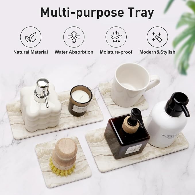 Set of 4 Drying Stone for Kitchen Counter Soap Tray Ceramic Bathroom Sink Trays - Image 2