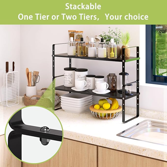 Expandable Cabinet Shelf Organizer Rack, Stackable Kitchen Countertop Organizer - Image 4