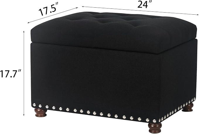 Joveco Storage Ottoman Bench, Rectangle 24″ Linen Foot Rest Stool Square - Image 3