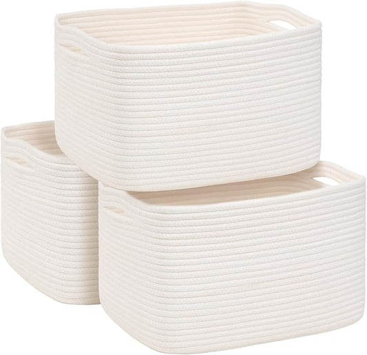 3-Pack Shelf Baskets for Organizing, Woven Storage Basket for Shelves, Cotton by Degeyoyo