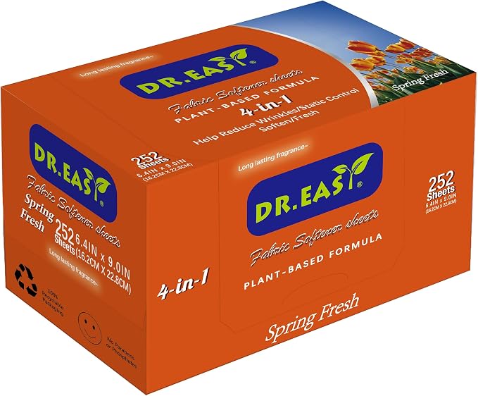 DR.EASY Dryer Sheets Plant Based Formula 252 Ct Fabric Softener sheets by DREASY