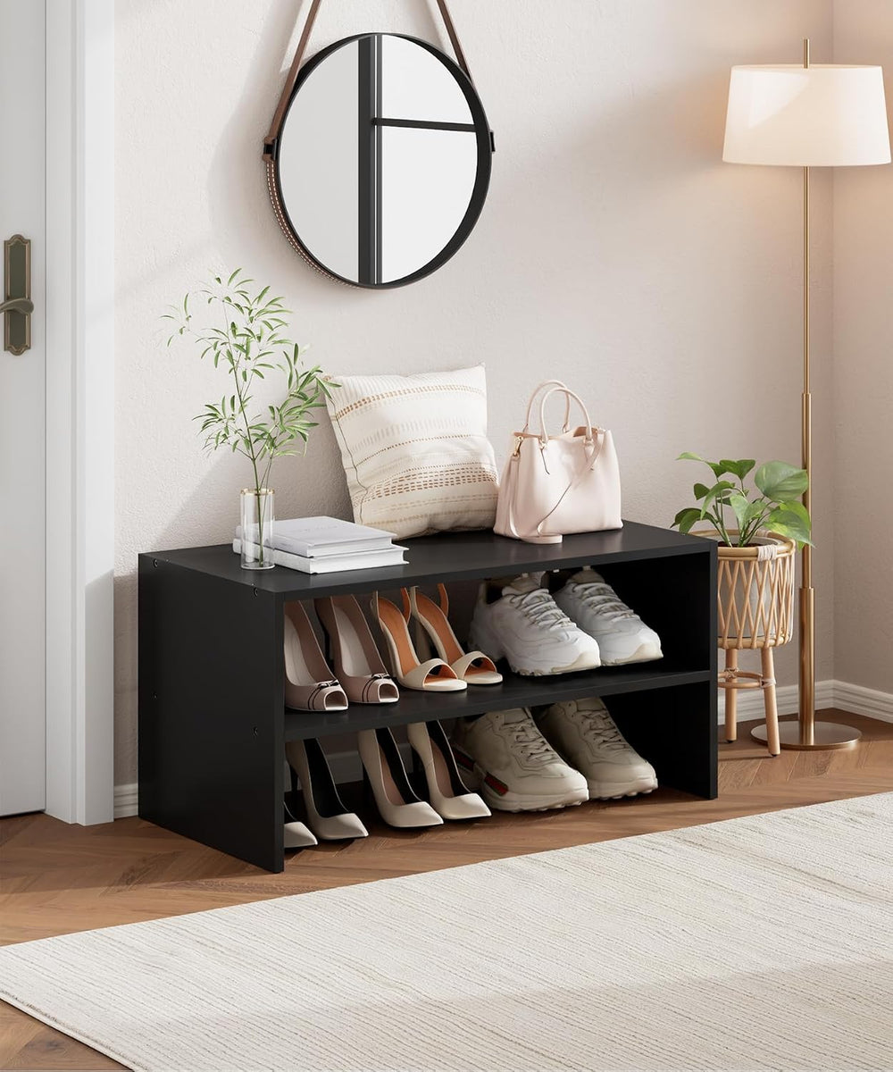 2-Tier Stackable Shoe Rack, 24.6 Inches Wide, Matte Black(Pack of 2)