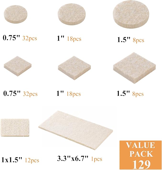 Felt Furniture Pads for Hardwood Floors 129 Piece, Furnigear Anti Scratches - Image 3