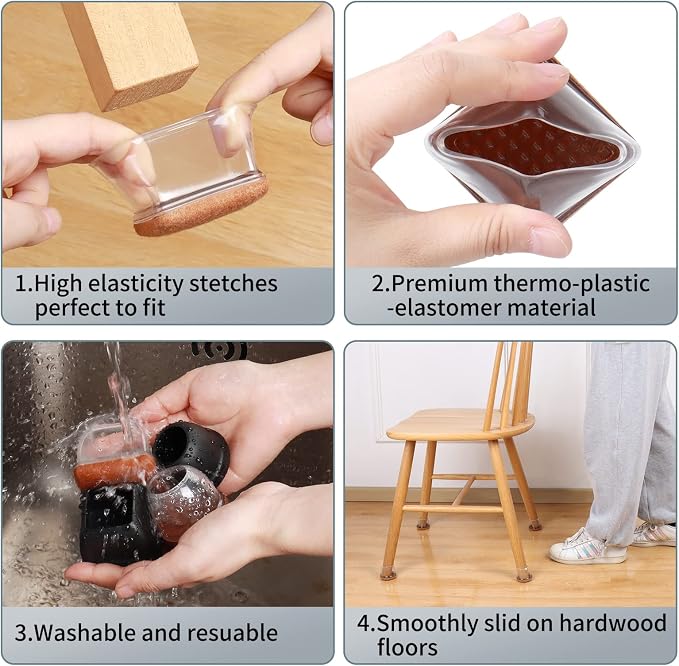 Ezprotekt 8 Pcs Extra Large Square Chair Leg Floor Protectors, Silicone Felt - Image 6
