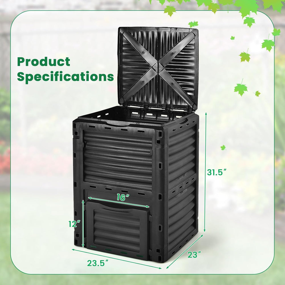 Compost Bin Outdoor, 80 Gallon Garden Compost Bin with Top Lid & Bottom D...