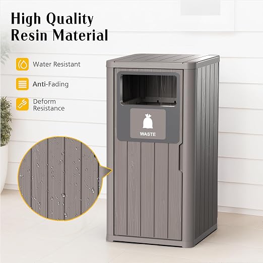 ROJIK 35" Tall Outdoor Trash Can, Weatherproof Resin Garbage Indoor Durable - Image 4