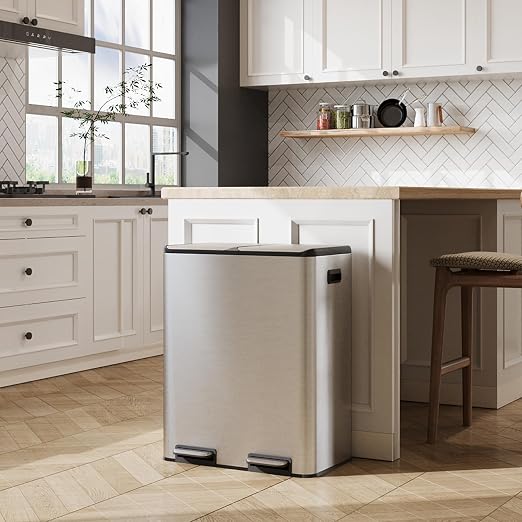 WLIVE 2 x 8 Gallon / 2 x 30 Liter Dual Trash Can, Stainless Steel Double - Image 2