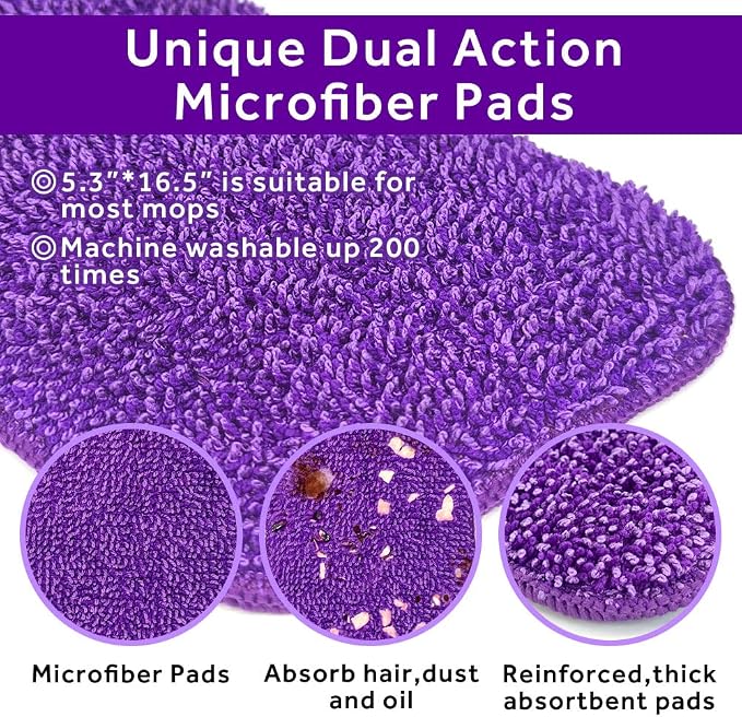 16.5 inch Mop Pads Refills, 3 Pack Microfiber Reusable Replacement Mop Pads - Image 2