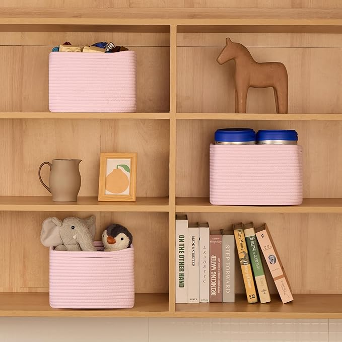 Small Organizing Baskets for Cubes Shelf, 9.7x9.7x7.1 Inch Rope Woven Storage - Image 4
