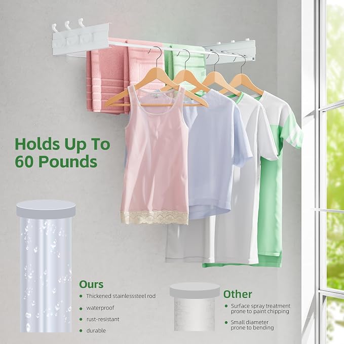 BAKON Clothes Drying Rack Wall Mounted 40", Laundry Clothes Drying Rack - Image 4