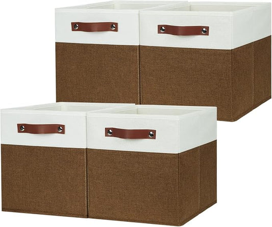 HNZIGE Fabric Cubes Storage Bins Set of 4, 11 x 11 Clothes Storage Cube Baskets by HNZIGE