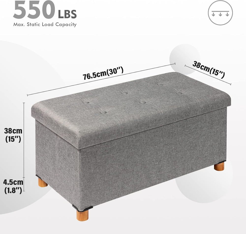 PINPLUS Ottoman with Storage Coffee Table, Grey Footrest-Stool Linen Chest wi...