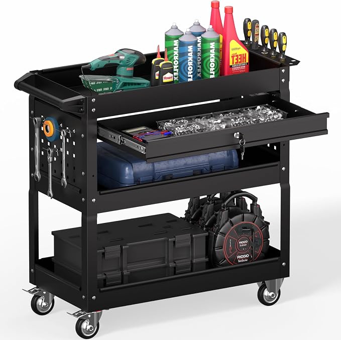 3 Tier Rolling Tool Cart on Wheels, Heavy Duty Service Cart Industrial Utility by Bettertoolsforbetterlife