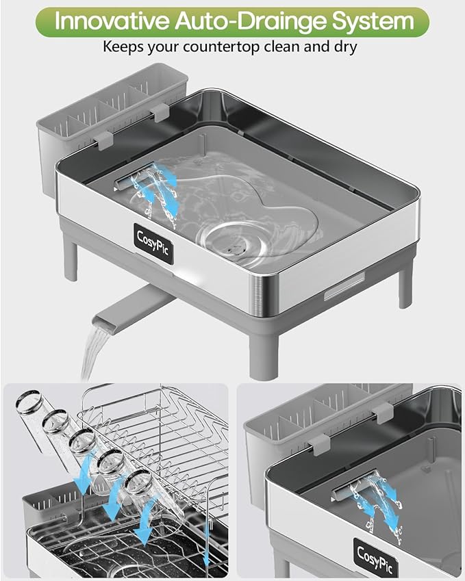 2 Tier Dish Drying Rack, Thicker Premium 304 Stainless Steel Dish Racks - Image 5