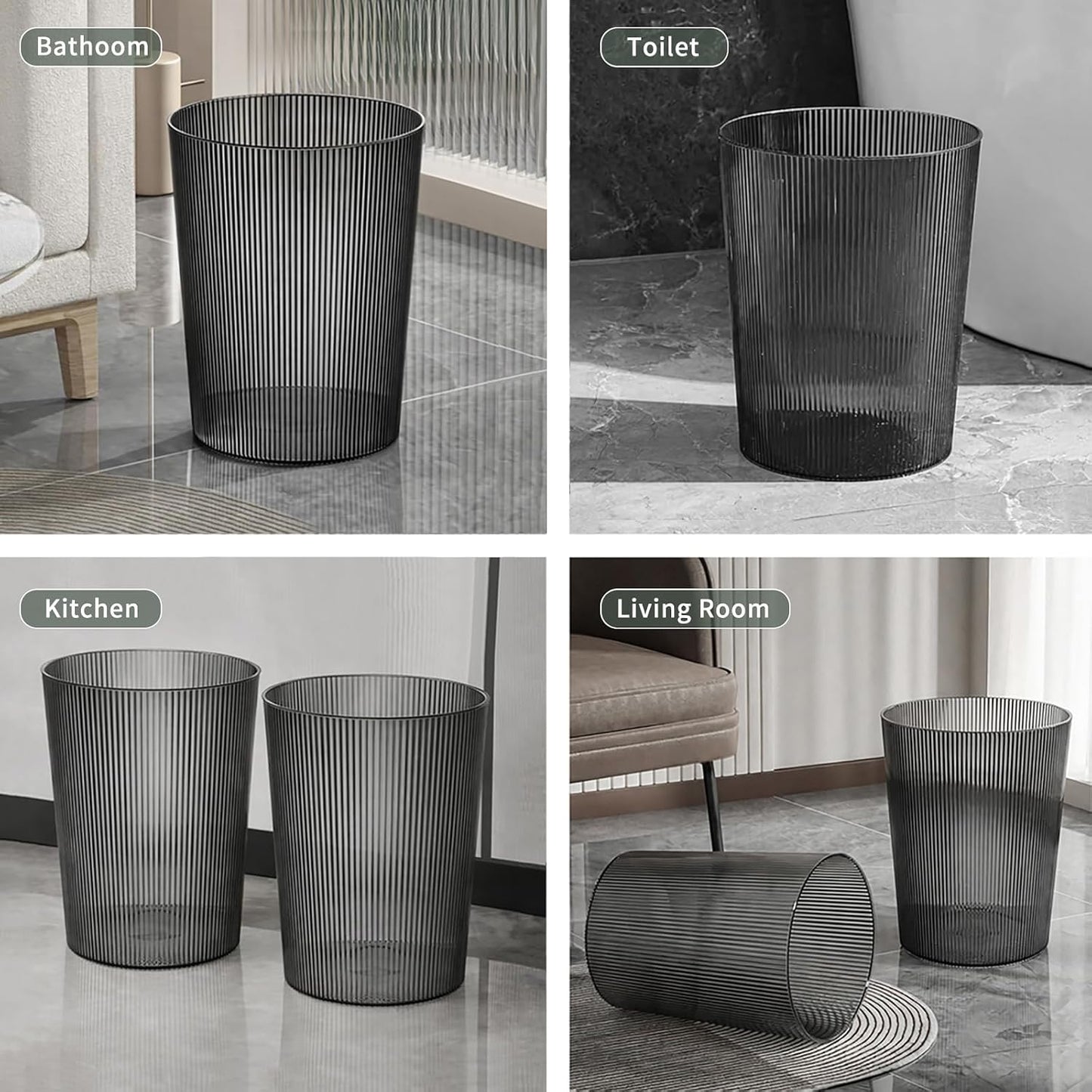 Transparent Trash Can,2 Gallon Grey Garbage Can,1 Pack | Bathroom Trash bin Open Top,Plastic Office Garbage Can