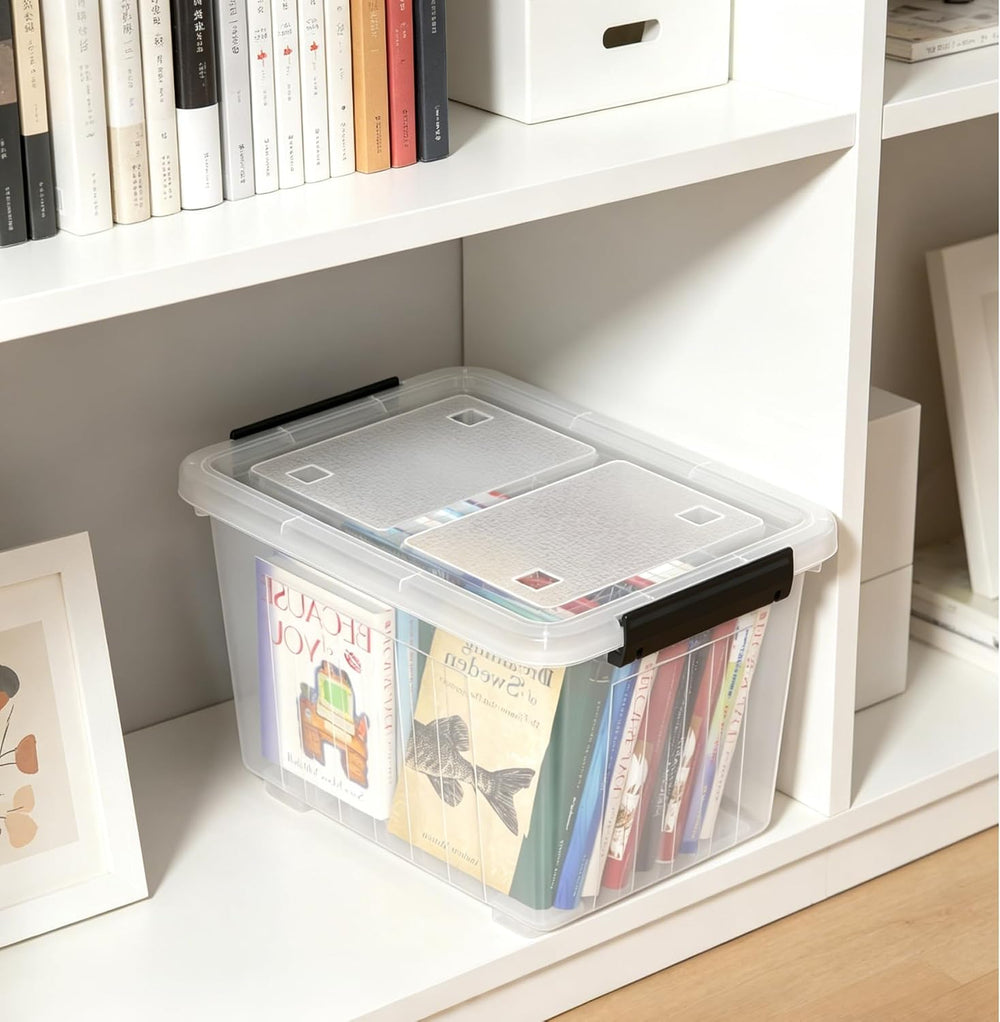 50 L 4 Packs Plastic Storage Box with Latching Lid and Wheels