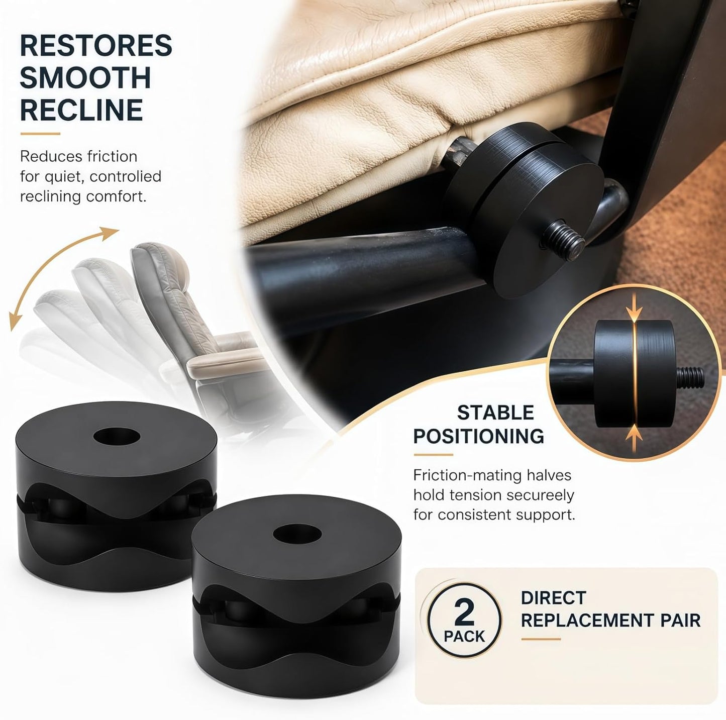 Replacement Tensioner Mount Compatible with Ekornes Stressless Recliners, Smooth Recline Upgrade Friction Mating Repair Parts for Older Chair Models, 2-Pack