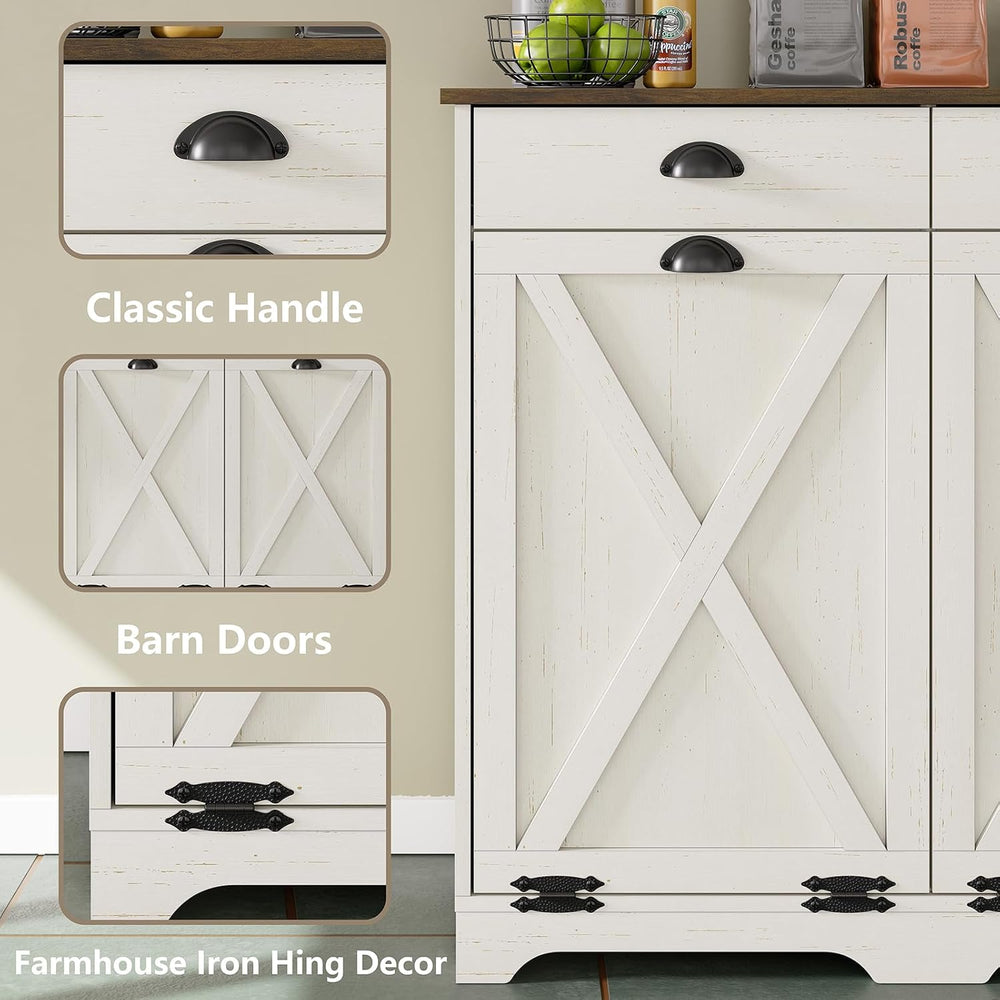 Furniouse Farmhouse Trash Can Cabinet, Double Tilt Out Trash Bin Cabinet with...