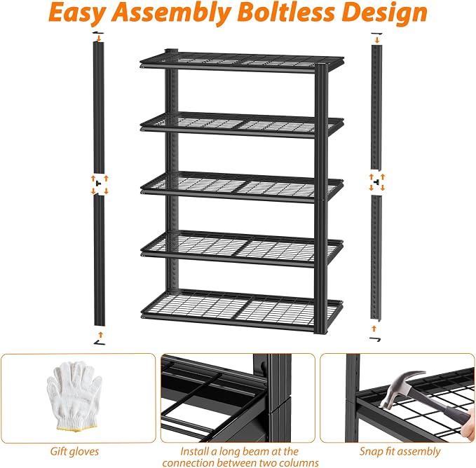48" W Garage Shelving Heavy Duty, 2800LBS Storage Shelves, 5-Tier Adjustable - Image 7