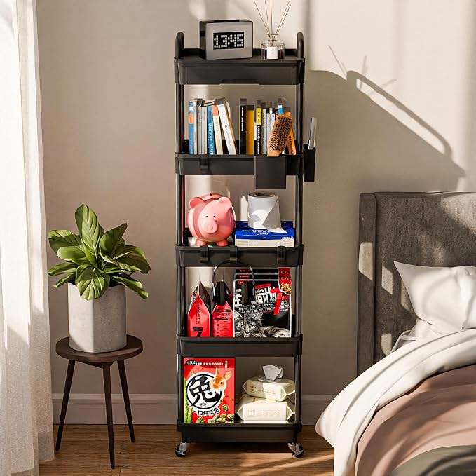 5 Tier Rolling Cart Organizer, Bathroom Cart Organizers - Image 2