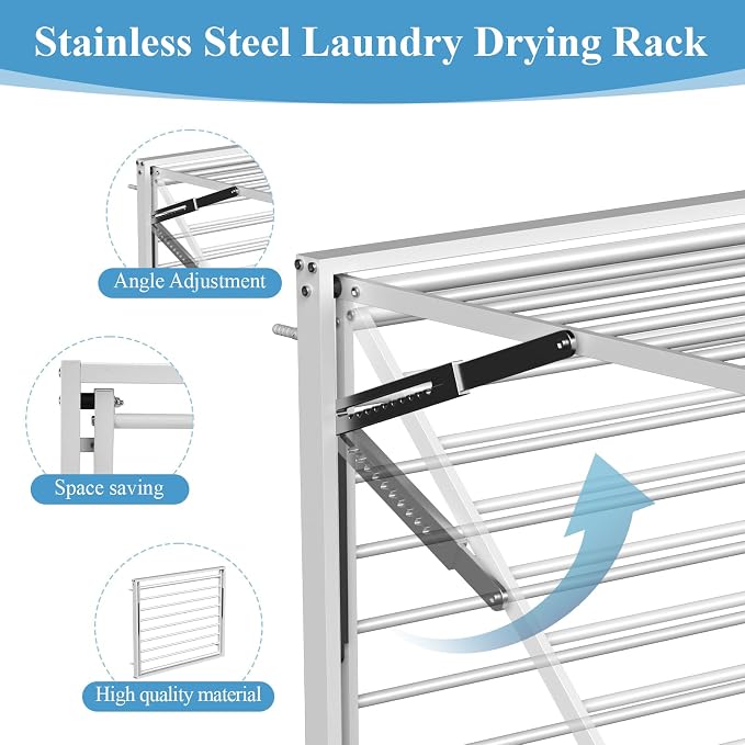2 Pcs Wall Mount Clothes Drying Rack 26 X 31.5 Laundry Room Organizer Laundry - Image 5