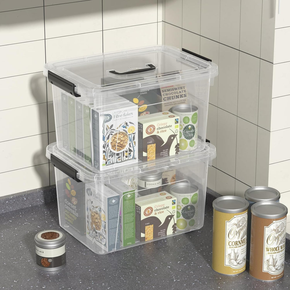 4 Pack 10.5 Quart Plactic Storage Latch Bin, Clear