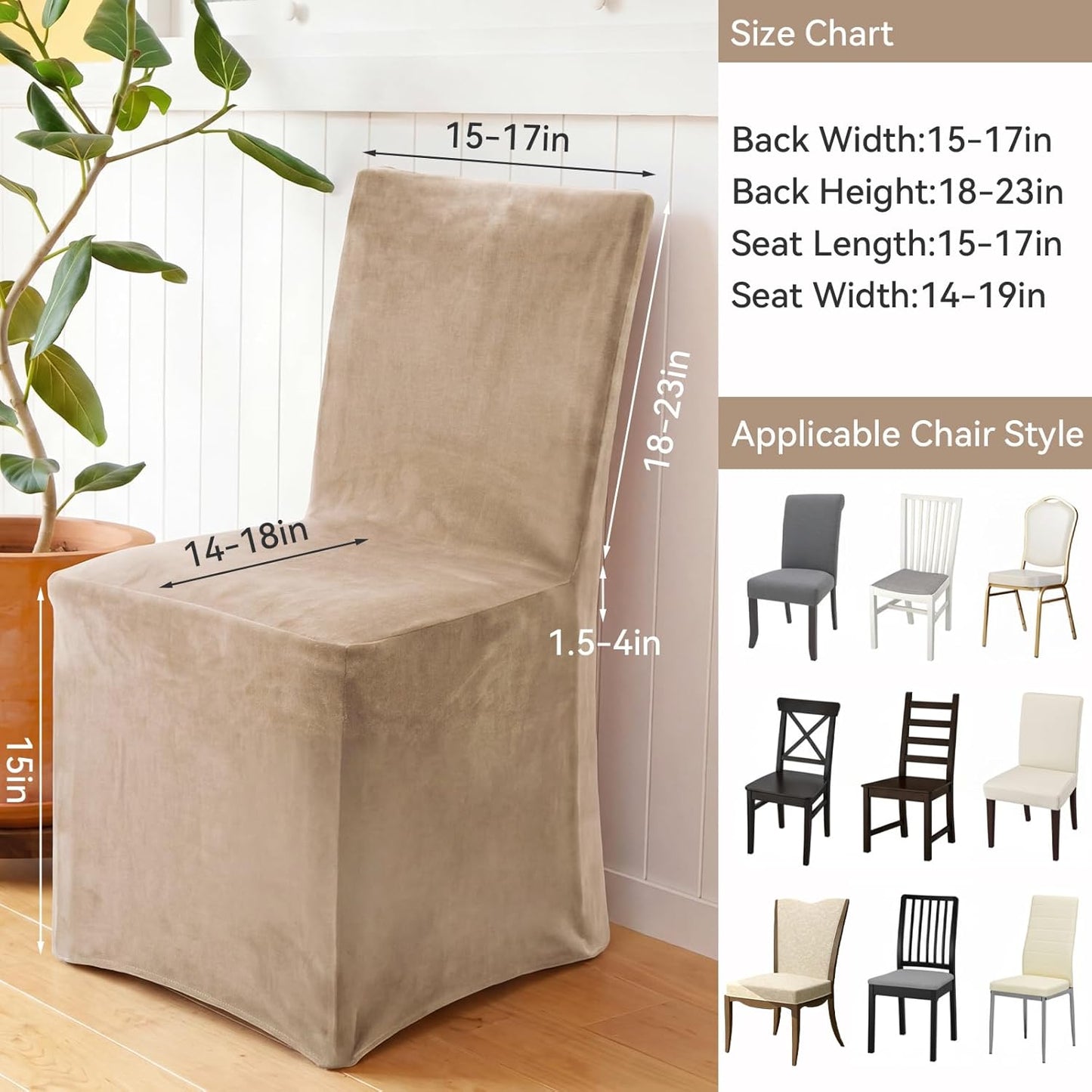 Moukeren Set of 4 Velvet Stretch Chair Covers Stretch Slipcovers Fur Chairs Cover Soft Removable Long Solid Slipcover for Wedding Dining Room (Grayish Brown)