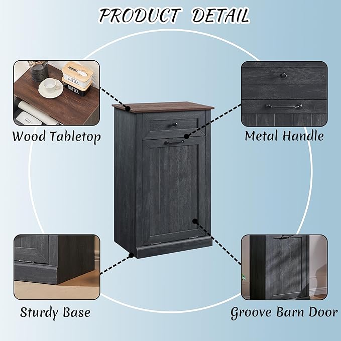 Tilt Out Laundry Hamper Cabinet, 10 Gallon Farmhouse Trash Can Cabinet - Image 5