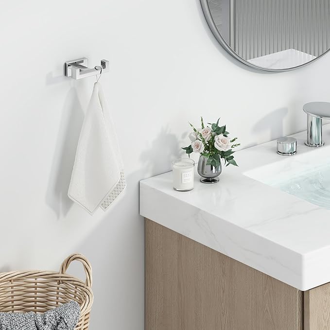 Angle Simple Bathroom Towel Hook, SUS 304 Stainless Steel Hand Towel Double Hook - Image 2