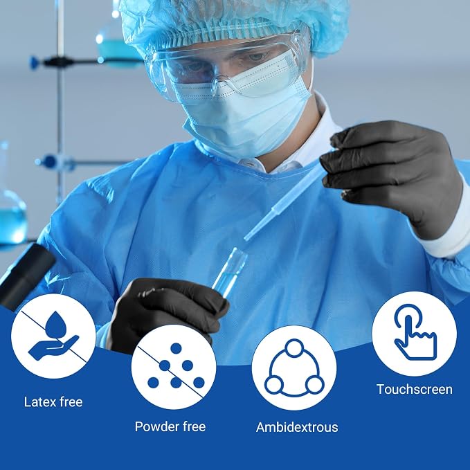 JMU Nitrile Exam Gloves Large Bulk, 3.5Mil Black Disposable Gloves Latex Free - Image 2