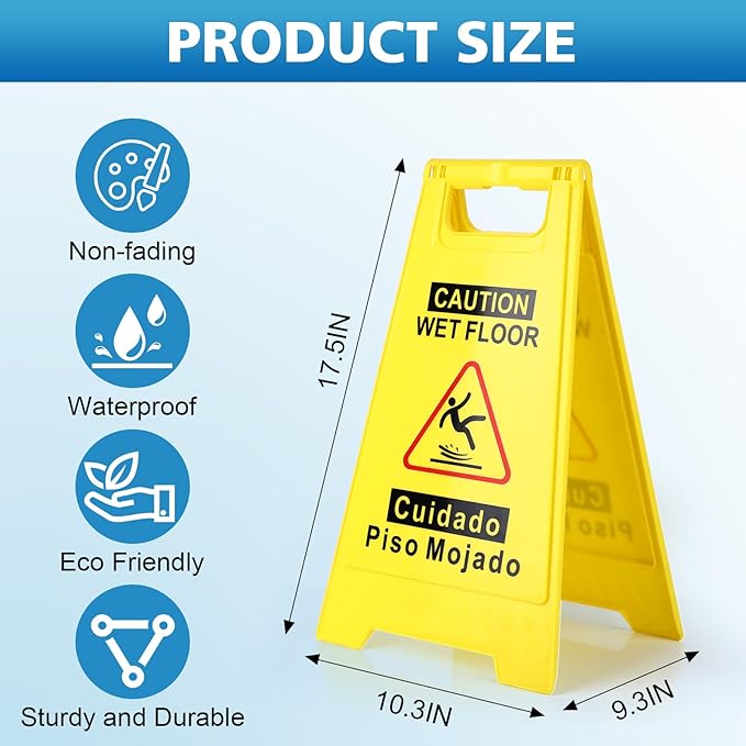 6-Pack Caution Wet Floor Sign, 17.5" Height, Bright Yellow Double-Sided Folding - Image 2