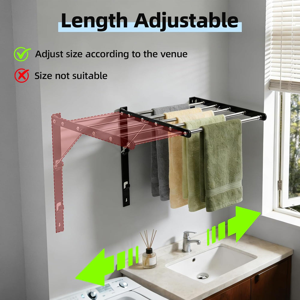 Wall Mounted Drying Rack 13-23", Retractable Space Saving, Black