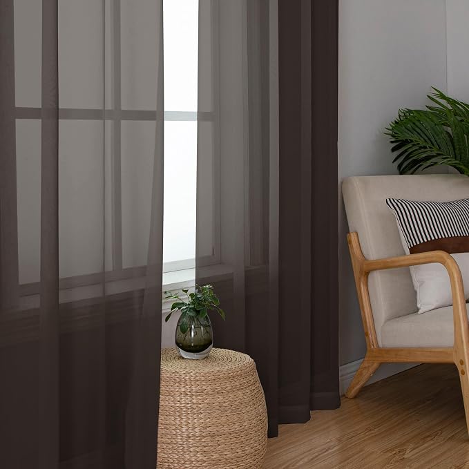 Chyhomenyc Chocolate Brown Sheer Curtains 84 Inches Long, Light Filtering Sheer - Image 6