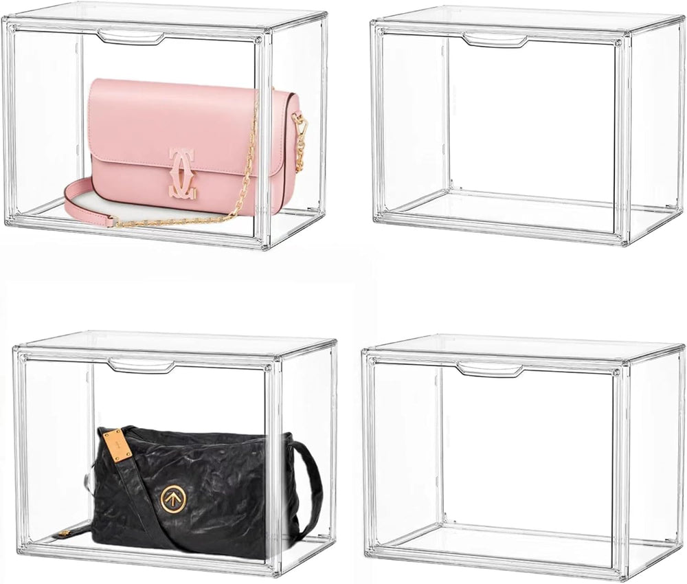 LXLXXL Acrylic Display Case, 4-Pack XL Stackable Bins with Magnetic Lid