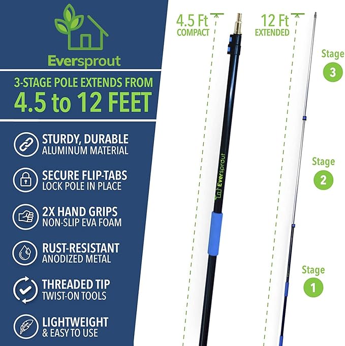 EVERSPROUT 5-to-12 Foot Swivel Squeegee & Microfiber Glass Window Scrubber - Image 7