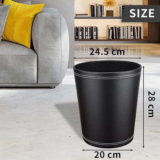 Pu Leather Trash Can, 2.6 Gallon Black Bathroom Trash Can, Small Office Garbage - Image 3