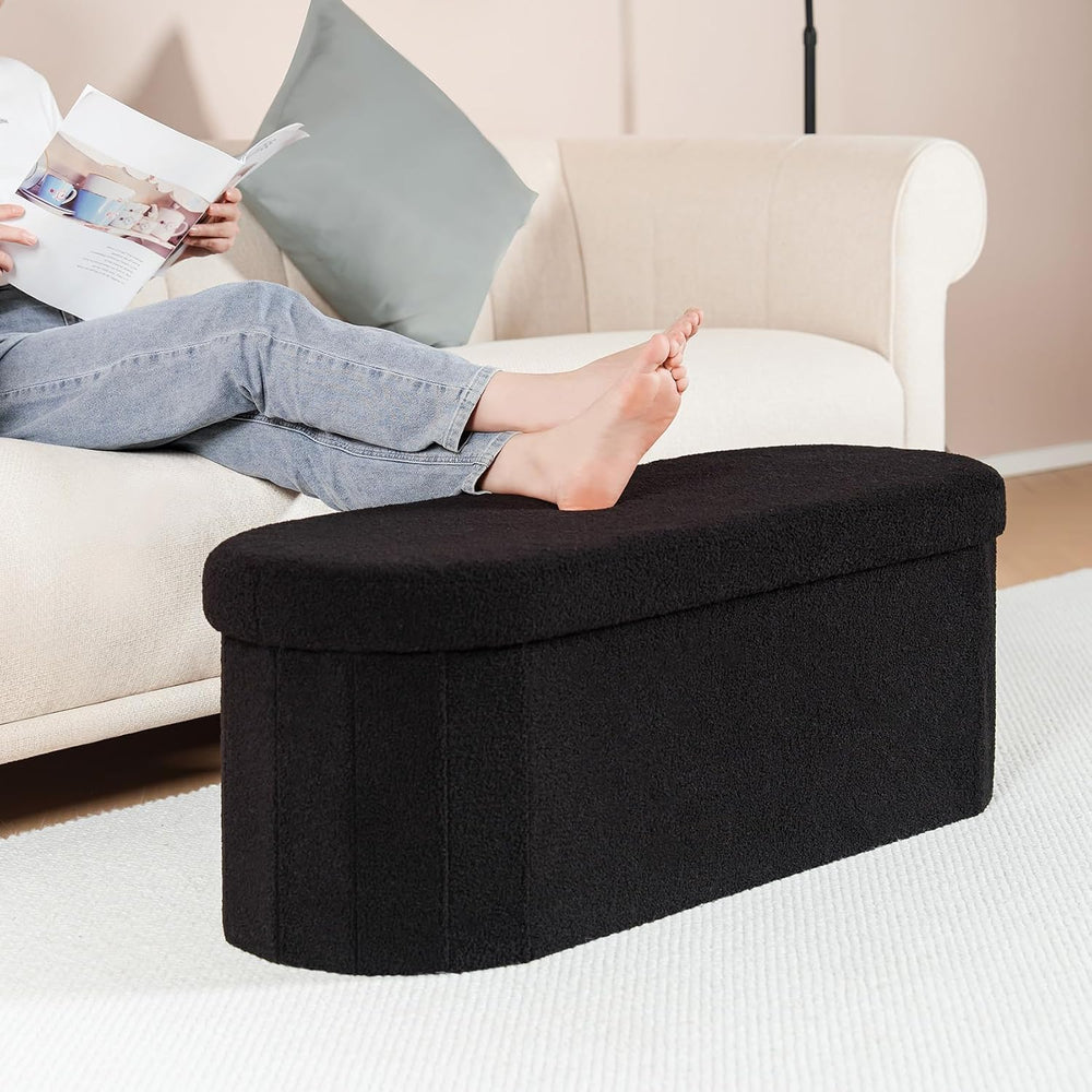 B FSOBEIIALEO Ottoman with Storage for Living Room, Sherpa Folding Storage Ot...