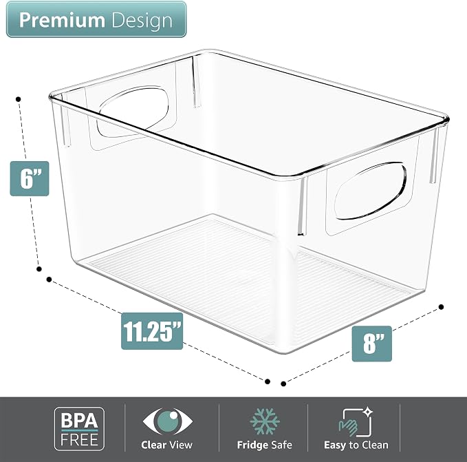 Sorbus 8 Pack Large Clear Plastic Storage Bins, Refrigerator, Under Sink - Image 3