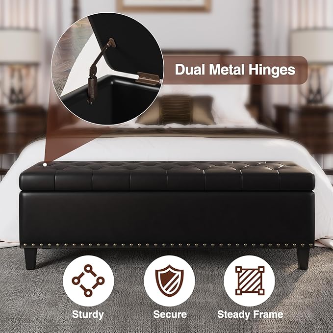 Storage Ottoman Bench, 51-Inch Large Storage Bench - Image 4