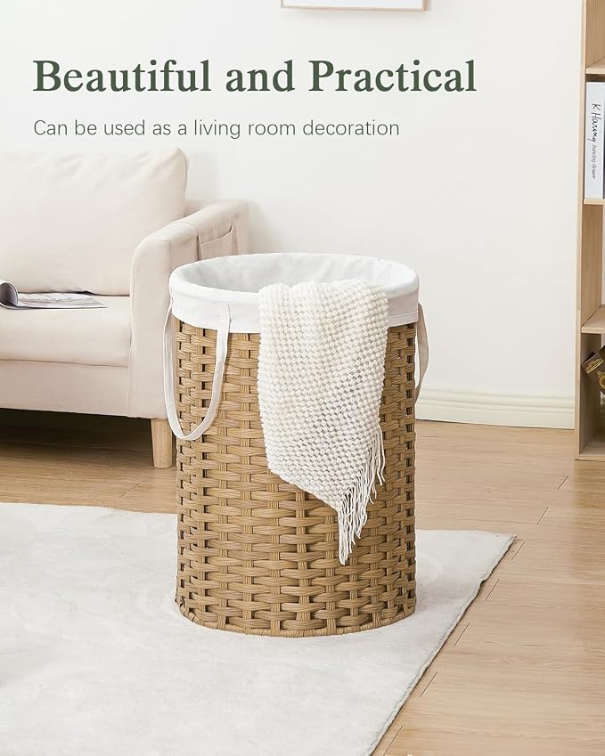 Laundry Basket Round Rattan Laundry Hamper 29.1 Gal Handwoven Large Wicker - Image 8