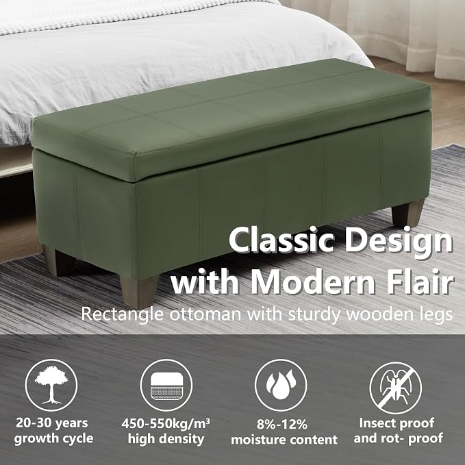 Teal Faux Leather Ottoman with Storage, Rectangular Extra Long Storage Bench - Image 5