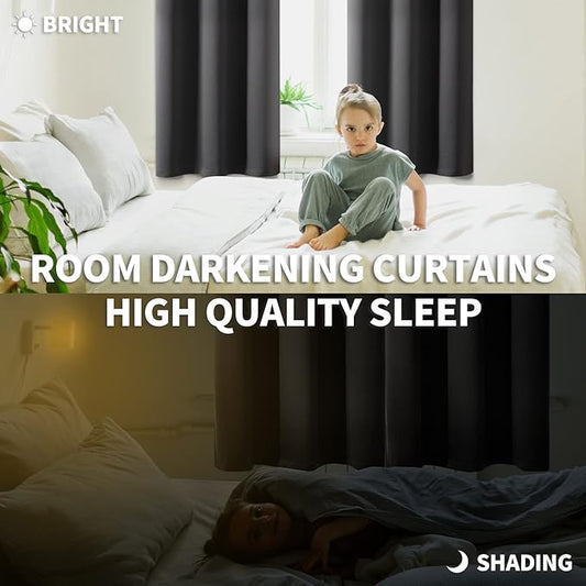BGment Pocket Bedroom Curtains 63 Inch Long Dark Grey, Room Darkening Thermal - Image 2