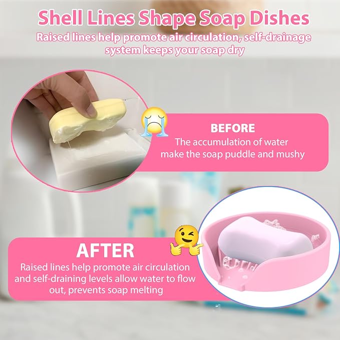 Self Draining Soap Dish, Silicone Suction Cup Soap Holder Tray Savers Container - Image 3