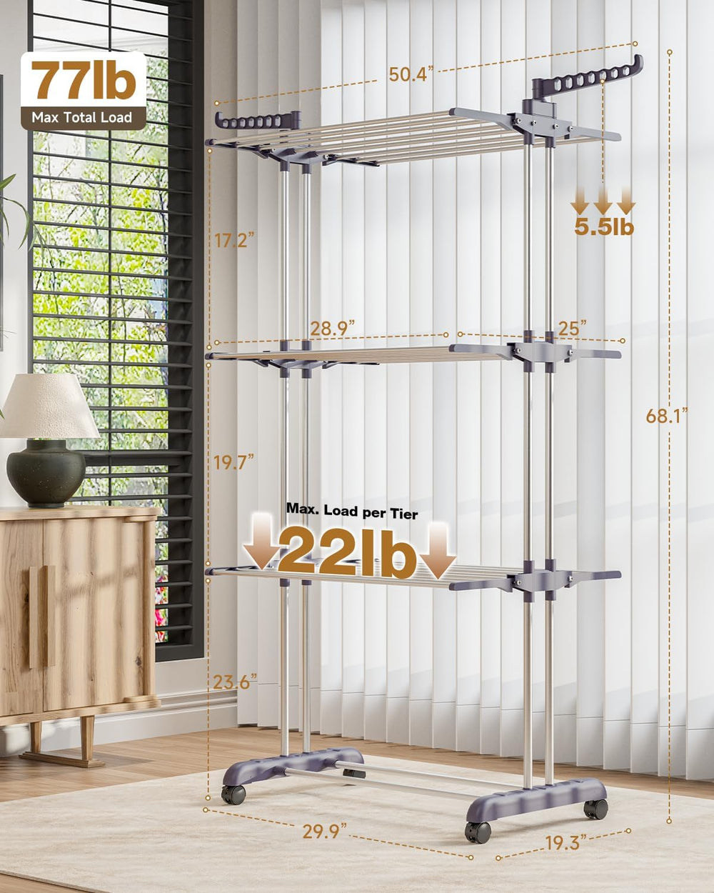 Bigzzia Clothes Drying Rack Folding with Wheels Drying Rack Clothing Clothes ...