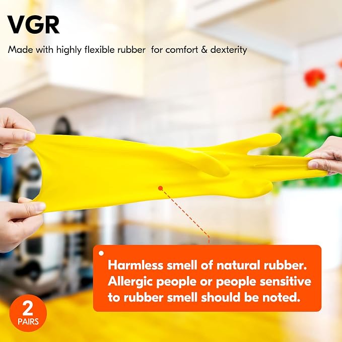Vgo... 2-Pairs Reusable Household Gloves, Rubber Dishwashing gloves, Extra - Image 4