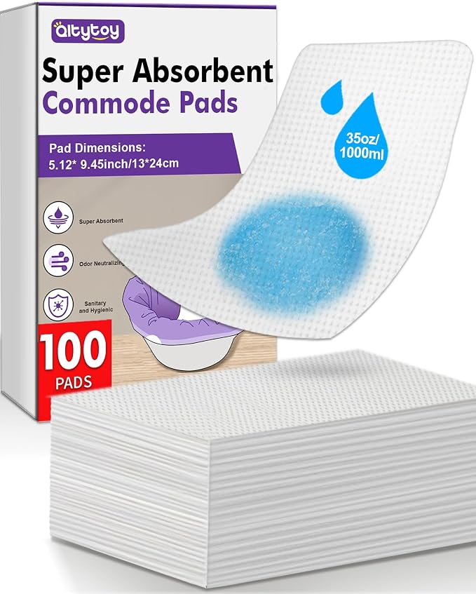 100 Commode Absorbent Pads for Bedside Commode Liners, Disposable Commode by Unknown